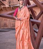 Orange sattin silk blend with zari weaving saree with blouse