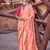 Orange sattin silk blend with zari weaving saree with blouse