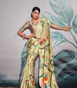 Green sattin silk blend with zari weaving saree with blouse