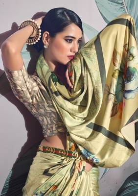 Green sattin silk blend with zari weaving saree with blouse 2