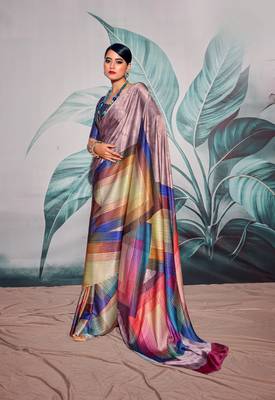 Purple sattin silk blend with zari weaving saree with blouse 1