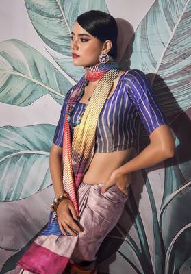Purple sattin silk blend with zari weaving saree with blouse 2