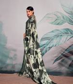 Black sattin silk blend with zari weaving saree with blouse