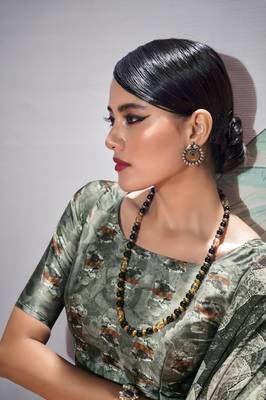 Black sattin silk blend with zari weaving saree with blouse 2