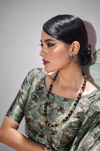 Black sattin silk blend with zari weaving saree with blouse