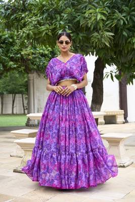Women's Wear Purple Colour Semi Stitched Crop Top Lehenga 1