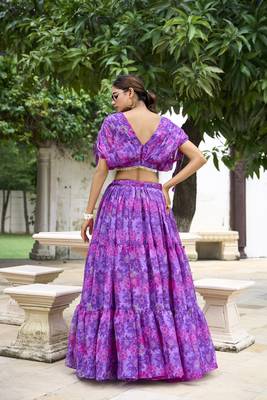Women's Wear Purple Colour Semi Stitched Crop Top Lehenga 2