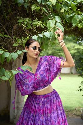 Women's Wear Purple Colour Semi Stitched Crop Top Lehenga 3