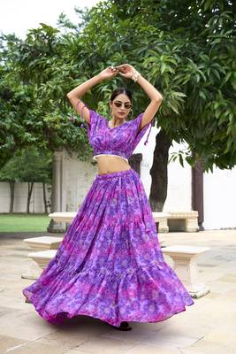 Women's Wear Purple Colour Semi Stitched Crop Top Lehenga 4