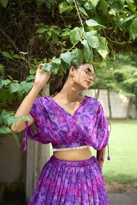 Women's Wear Purple Colour Semi Stitched Crop Top Lehenga 5