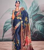 Navy blue sattin silk blend with zari weaving saree with blouse
