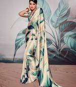Off white sattin silk blend with zari weaving saree with blouse