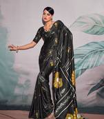 Black sattin silk blend with zari weaving saree with blouse