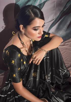 Black sattin silk blend with zari weaving saree with blouse 2
