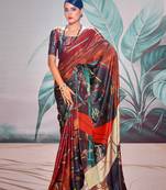 Maroon sattin silk blend with zari weaving saree with blouse