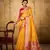 Yellow soft tusser silk blend with kalamkari weaving saree with blouse