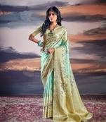 Light turquoise pure sattin silk with zari weaving saree with blouse