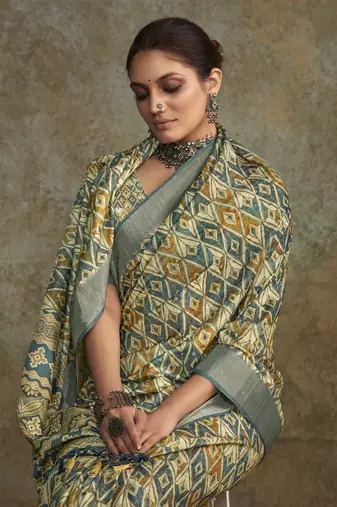 Light green soft handloom silk blend with zari weaving saree with blouse