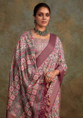 Pink soft handloom silk blend with zari weaving saree with blouse 1