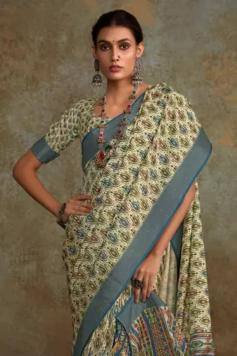 Pear soft handloom silk blend with zari weaving saree with blouse