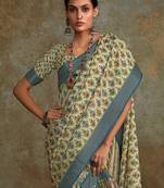 Pear soft handloom silk blend with zari weaving saree with blouse