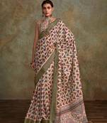 Cream soft handloom silk blend with zari weaving saree with blouse