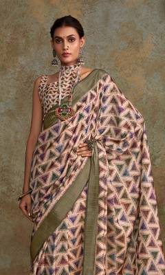 Cream soft handloom silk blend with zari weaving saree with blouse 2
