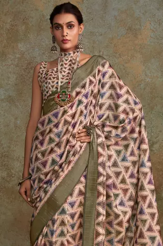 Cream soft handloom silk blend with zari weaving saree with blouse