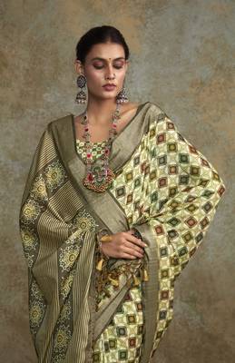Mehendi soft handloom silk blend with zari weaving saree with blouse 1