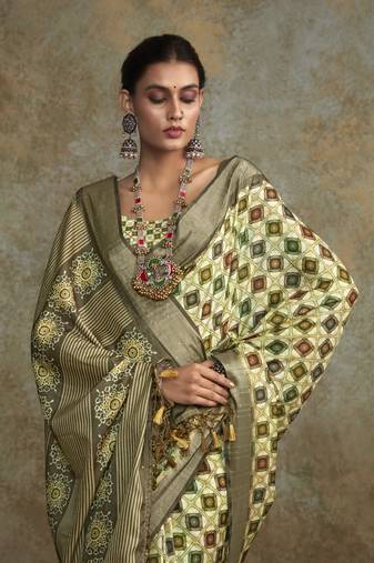 Mehendi soft handloom silk with zari weaving saree with blouse