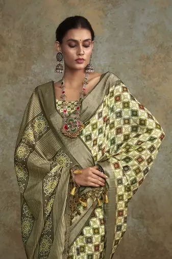 Mehendi soft handloom silk blend with zari weaving saree with blouse