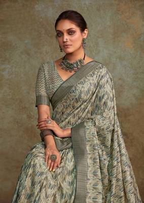 Grey soft handloom silk blend with zari weaving saree with blouse 2