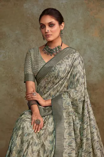 Grey soft handloom silk blend with zari weaving saree with blouse