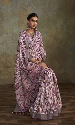 Purple soft handloom silk blend with zari weaving saree with blouse 1
