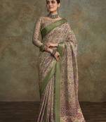 Green soft handloom silk blend with zari weaving saree with blouse