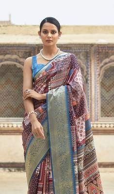 Blue dola viscose with topclass print saree with blouse 2