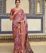 Red dola viscose with topclass print saree with blouse