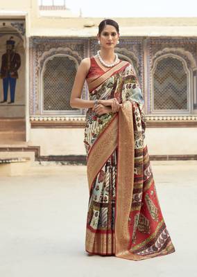 Light parrot green dola viscose with topclass print saree with blouse 1
