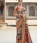 Light parrot green dola viscose with topclass print saree with blouse