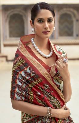 Light parrot green dola viscose with topclass print saree with blouse 2