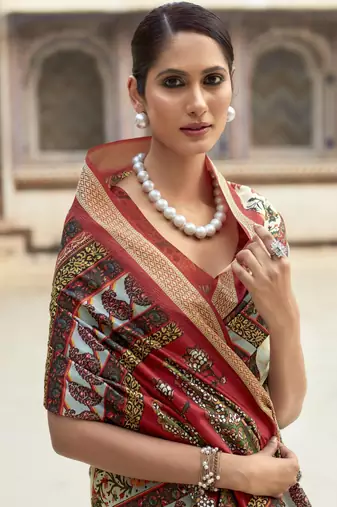 Light parrot green dola viscose with topclass print saree with blouse