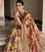 Yellow dola viscose with topclass print saree with blouse