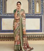 Dark green dola viscose with topclass print saree with blouse