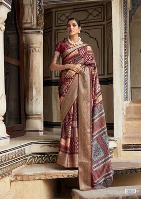 Maroon dola viscose with topclass print saree with blouse 1