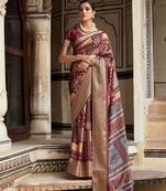 Maroon dola viscose with topclass print saree with blouse