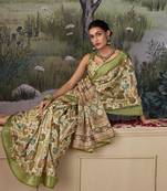 Green handloom tussre with digital print saree with blouse