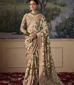 Light green handloom tussre with digital print saree with blouse