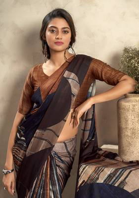 Brown soft sattin silk blend with zari weaving saree with blouse 2