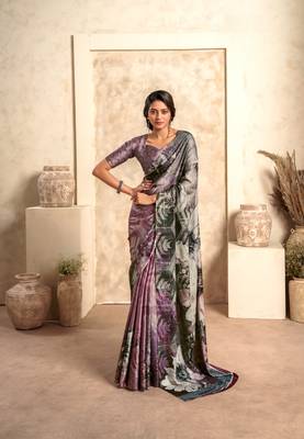 Lavender soft sattin silk blend with zari weaving saree with blouse 1