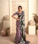 Lavender soft sattin silk blend with zari weaving saree with blouse